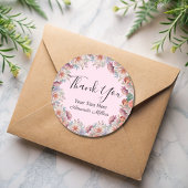Sticker Rond Merci typographie floral rose blush classique