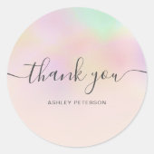 Sticker Rond Merci typographie iridescente perle nacre (Devant)