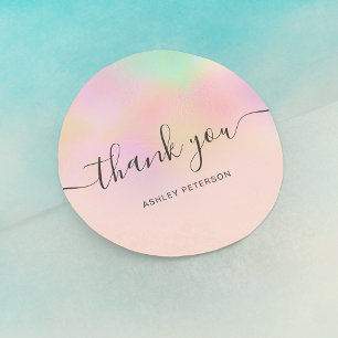 Sticker Rond Merci typographie iridescente perle nacre