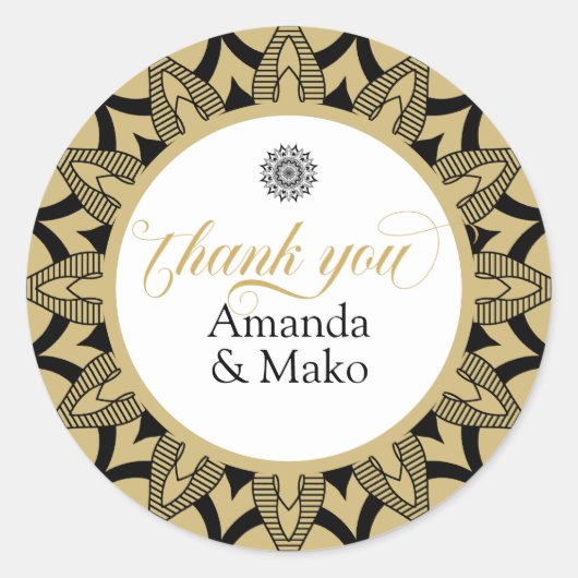 Sticker Rond Merci typographie mandala noir (Devant)