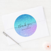 Sticker Rond Merci typographie mermaid parties scintillant bleu (Enveloppe)