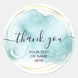 Sticker Rond Merci typographie minimaliste logo turquoise bleu