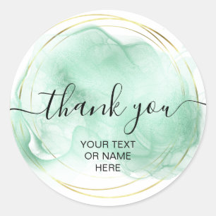 Sticker Rond Merci typographie minimaliste menthe logo