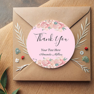 Sticker Rond Merci typographie minimaliste rose blush classique