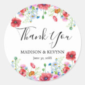 Sticker Rond Merci typographie pastel prairie fleurs sauvages (Devant)