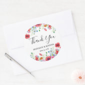Sticker Rond Merci typographie pastel prairie fleurs sauvages (Enveloppe)