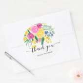 Sticker Rond Merci typographie pays aquarelle florale (Enveloppe)