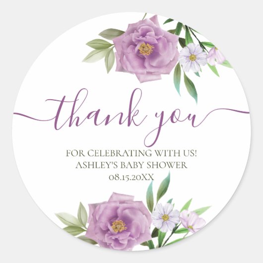 Sticker Rond Merci typographie prairie fleurs sauvages pastel (Devant)