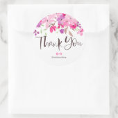 Sticker Rond Merci typographie rose rose floral aquarelle (Sac)