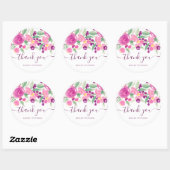 Sticker Rond Merci typographie violet chic aquarelle florale (Feuille)