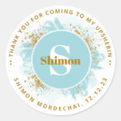 Sticker Rond Merci Upsherin Monogramme Parties scintillant aqua (Devant)