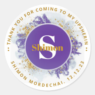 Sticker Rond Merci Upsherin Parties scintillant initiale PUR Wa