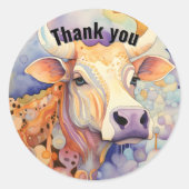 Sticker Rond Merci Vache ferme pourpre (Devant)