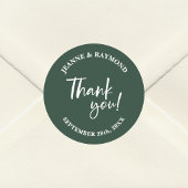 Sticker Rond Merci Vert Sage moderne Script Mariage Faveur