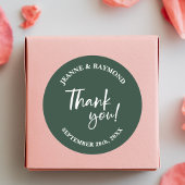Sticker Rond Merci Vert Sage moderne Script Mariage Faveur