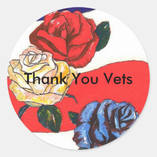Sticker Rond Merci Vets Rouge Blanc & Bleu Drapeau / Rose Stick