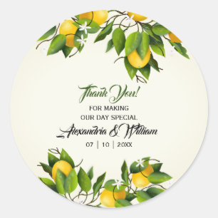 Sticker Rond Merci Vintage moderne au citron   MARIAGE