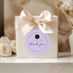 Sticker Rond Merci violet fait main avec amour