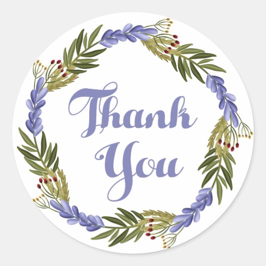 Sticker Rond Merci violet Lavender Aquarelle Florale Wreath (Devant)