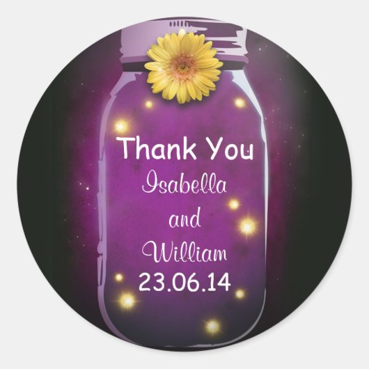 Sticker Rond merci violet rustique whimsical mason jar (Devant)
