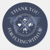 Sticker Rond Merci Voyage Mariage Monde Carte Marine Bleu (Devant)