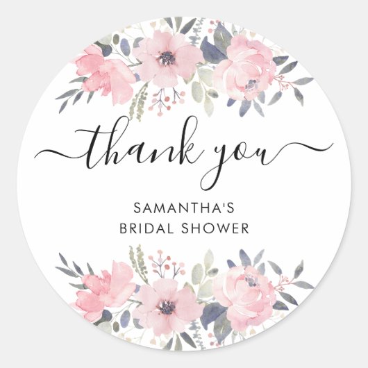 Sticker Rond Merci Watercolor Script Fleurs Roses Roses (Devant)