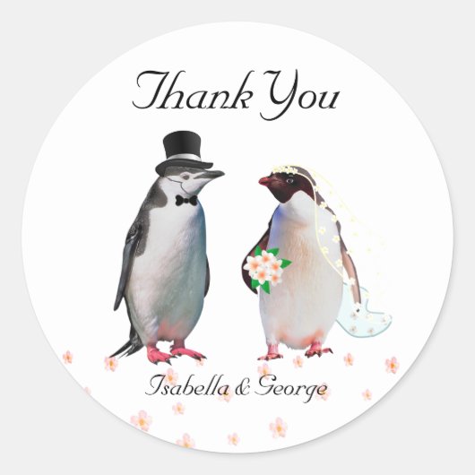 Sticker Rond Merci Wedding & Penguin Couple (Devant)