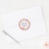 Sticker Rond Merci Whimsical Floral Rose Rustique Rose Bois (Enveloppe)