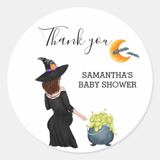Sticker Rond Merci Witch Baby shower Halloween (Devant)