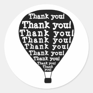Sticker Rond Merci Word Art Hot Air Balloon noir et blanc