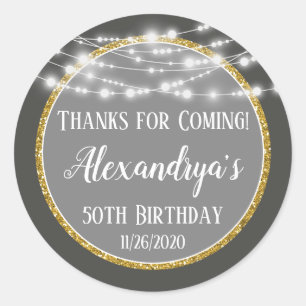 Sticker Rond Mercis gris d'anniversaire d'or des prochaines