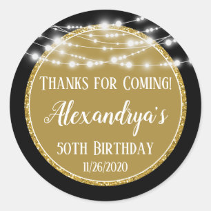 Sticker Rond Mercis noirs d'anniversaire d'or des prochaines