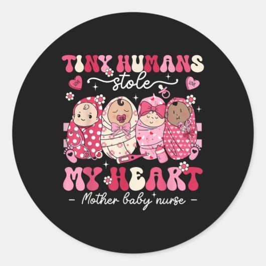 Sticker Rond Mère Bébé Infirmière Les minuscules Humains m'ont (Devant)