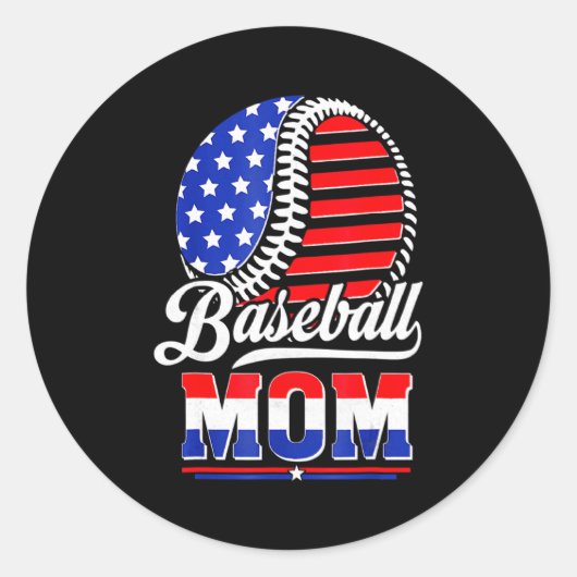 Sticker Rond Mère de baseball Drapeau américain Mère (Devant)