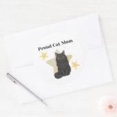 Sticker Rond Mère de chat fière thème étoiles (Enveloppe)