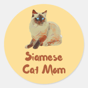 Sticker Rond Mère de chat siamois
