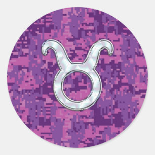 Sticker Rond Mère de Pearl Taurus Zodiac Connexion Camo numériq