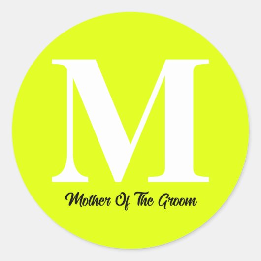 Sticker Rond Mère Du Mariage Groom Fluorescent Jaune (Devant)