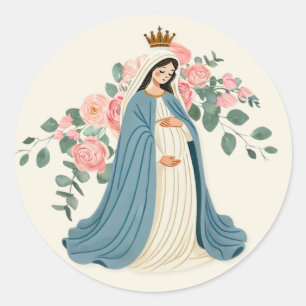 Sticker Rond Mère enceinte Marie Fleur Religieux