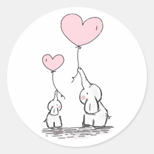 Sticker Rond Mère Et Bébé Eléphants Ballons