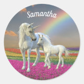Sticker Rond Mère et bébé licorne Foal Rainbow (Devant)