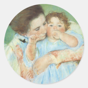 Sticker Rond Mère et enfant par Mary Cassatt, Beaux-arts vintag
