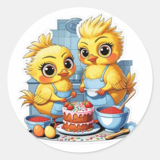 Sticker Rond Mère et fille dans la cuisine (Devant)