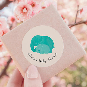 Sticker Rond Mère et veau Eléphant Baby shower Favoriser