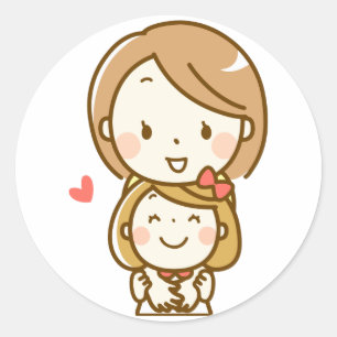 Sticker Rond Mère heureuse et fille étreignant, parent, amour