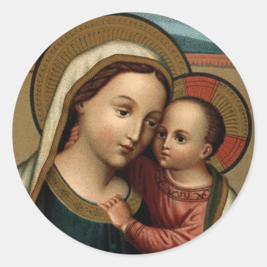 Sticker Rond Mère Marie et Bébé Jésus Christ Noël (Devant)