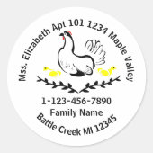 Sticker Rond Mère oublieuse Hen Perdu Informations de contact f (Devant)