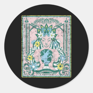 Sticker Rond Mère Planète Jour des terres Nature Art Nouveau Vi