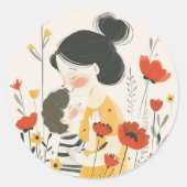 Sticker Rond Mère serrant son fils (Devant)