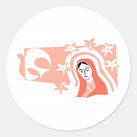 Sticker Rond Mère Stylisée Marie avec colombe (Devant)